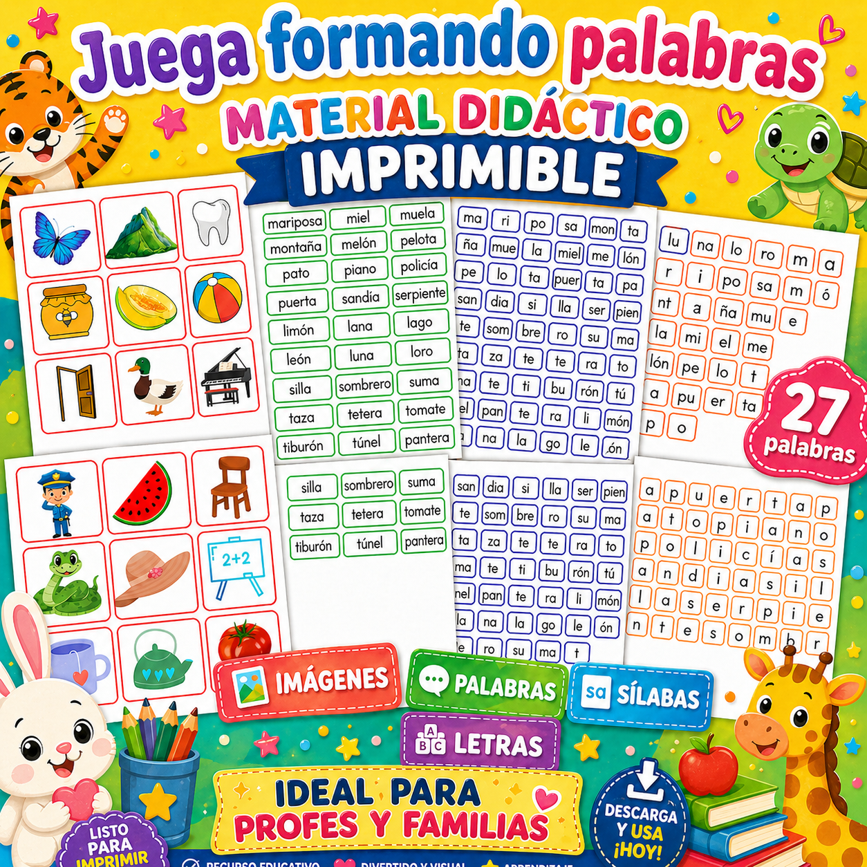 imagen, palabra, sílabas y letras
