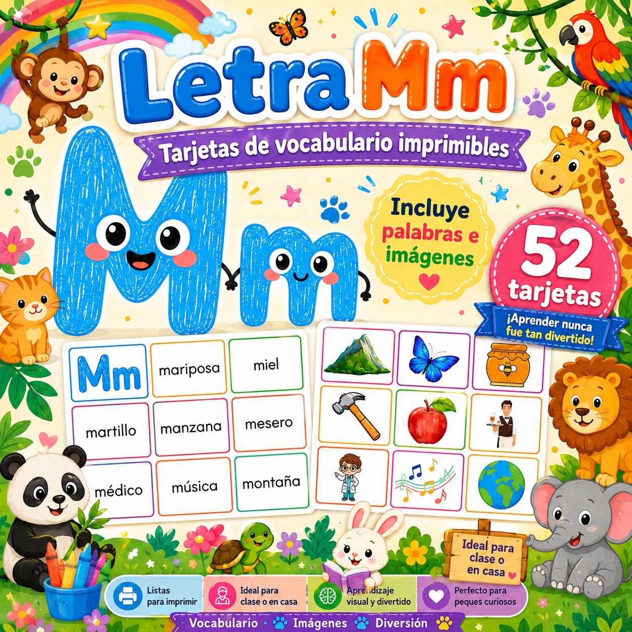 Tarjetas letra Mm